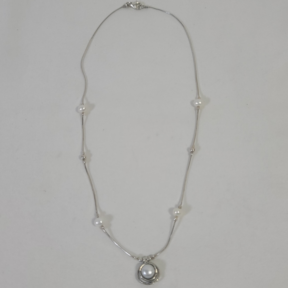Shablool Didae Israel 925 Sterling Silver White Pearl Pendant Necklace